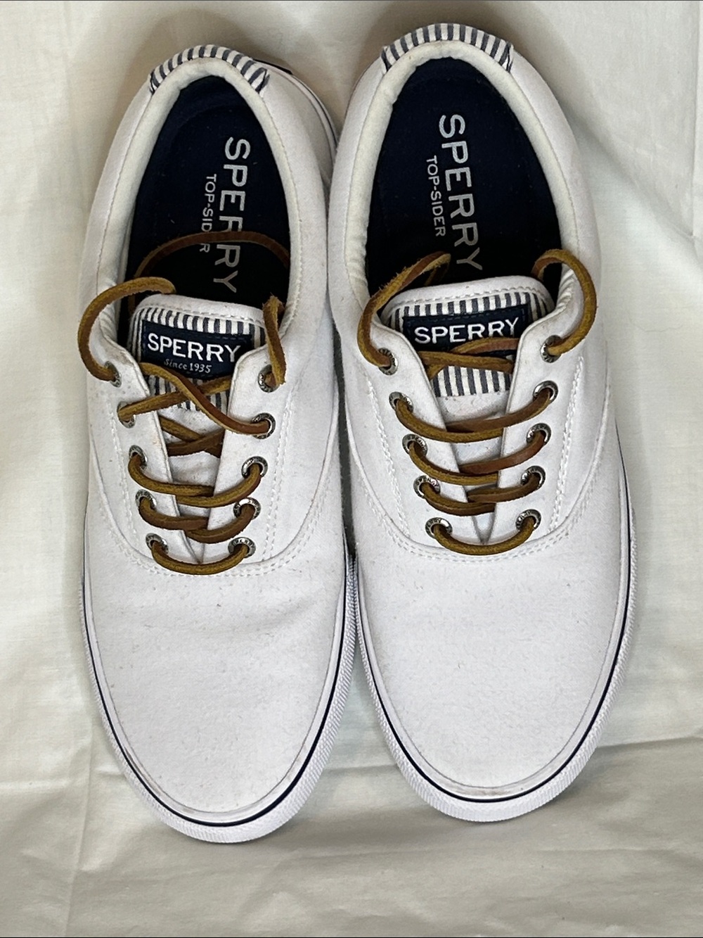 Sperry Top-Sider Men’s Striper II White w/Blue Stripe Pattern Size 9.5 NICE!